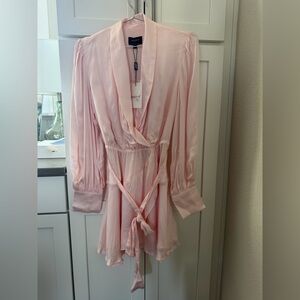 Bardot Pink Satin Long Sleeve Dress